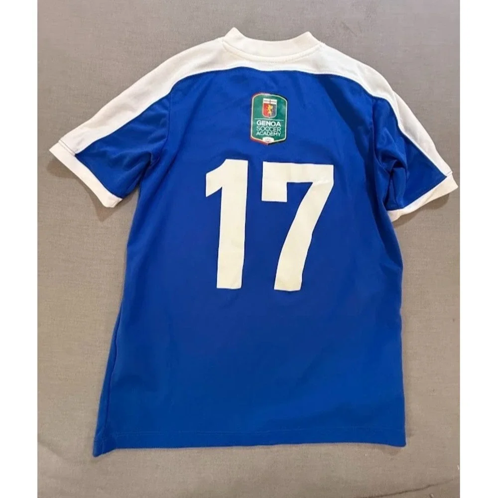 Brazilian GENOA Soccer Academy #17 Nike DRI-FIT Jersey Boys L Blue Short Sleeve.
